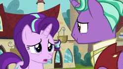 Size: 1280x720 | Tagged: safe, screencap, firelight, starlight glimmer, pony, unicorn, g4, the parent map, animated, father and daughter, female, male, mare, sire's hollow, sound, stallion, webm