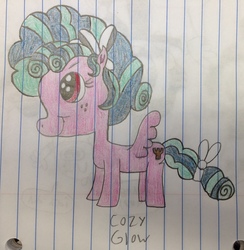 Size: 2386x2448 | Tagged: safe, artist:smurfettyblue, cozy glow, pony, g4, marks for effort, school raze, season 8, female, filly, high res, lined paper, solo, traditional art