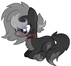 Size: 1024x952 | Tagged: safe, artist:xmelodyskyx, oc, oc only, oc:shadow breeze, earth pony, pony, chest fluff, collar, female, mare, prone, simple background, solo, tongue out, transparent background