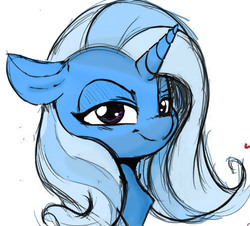 Size: 1368x1235 | Tagged: safe, artist:tre, color edit, edit, trixie, pony, unicorn, g4, color, colored, female, looking at you, mare, simple background, sketch, solo, traditional art