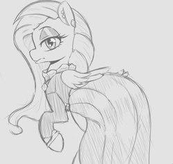 Size: 990x934 | Tagged: safe, artist:tre, fluttershy, pegasus, pony, fake it 'til you make it, g4, clothes, dress, female, fluttergoth, grayscale, looking at you, mare, monochrome, sketch, solo