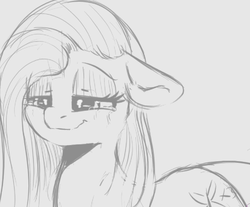 Size: 1026x848 | Tagged: safe, artist:tre, fluttershy, pegasus, pony, g4, crying, female, gray background, grayscale, mare, monochrome, simple background, sketch, solo