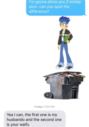 Size: 750x1070 | Tagged: safe, flash sentry, equestria girls, g4, comeback, spot the difference, texting, your waifu is trash