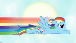 Size: 1280x720 | Tagged: safe, artist:startledflowerpony, rainbow dash, pegasus, pony, g4, cloud, determined, female, flying, mare, rainbow, show accurate
