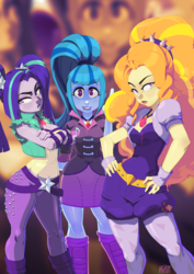 Size: 1131x1600 | Tagged: safe, artist:tovio-rogers, adagio dazzle, aria blaze, sonata dusk, equestria girls, g4, commission, looking at you, smiling, the dazzlings
