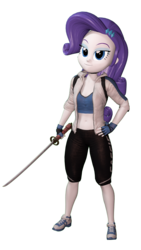 Size: 1080x1920 | Tagged: safe, artist:razethebeast, rarity, equestria girls, g4, 3d, belly button, cassie cage, clothes, cosplay, costume, fingerless gloves, gloves, midriff, mortal kombat, mortal kombat x, shoes, shorts, simple background, sneakers, source filmmaker, sports bra, sword, tights, transparent background, weapon