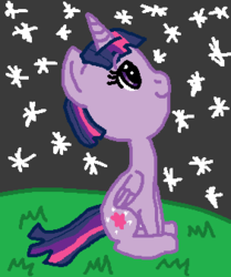 Size: 282x338 | Tagged: safe, artist:nightshadowmlp, twilight sparkle, alicorn, pony, g4, grass, hill, looking up, ms paint, night, night sky, sitting, sky, smiling, twilight sparkle (alicorn)
