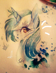 Size: 2378x3065 | Tagged: safe, artist:sileentdo, lyra heartstrings, pony, unicorn, g4, bust, female, high res, looking back, mare, portrait, solo, traditional art