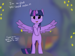Size: 1600x1200 | Tagged: safe, artist:php99, derpibooru exclusive, twilight sparkle, alicorn, pony, g4, bipedal, female, inviting, looking at you, rearing, solo, speech, sunset, twilight sparkle (alicorn)