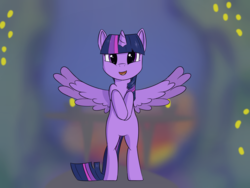 Size: 1600x1200 | Tagged: safe, artist:php99, derpibooru exclusive, twilight sparkle, alicorn, pony, g4, bipedal, female, looking at you, mare, open mouth, smiling, solo, sunset, twilight sparkle (alicorn)