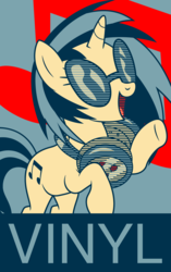 Size: 3642x5813 | Tagged: safe, artist:stay gold, dj pon-3, vinyl scratch, pony, unicorn, g4, female, headphones, hope poster, mare, smiling, solo, sunglasses, text