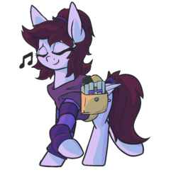 Size: 850x880 | Tagged: safe, artist:lux, oc, oc only, oc:pillow case, pegasus, pony, animated, animated png, clothes, female, frame by frame, hoodie, mare, music, music notes, saddle bag, simple background, smiling, super nintendo, transparent background, walk cycle, walking, walkman