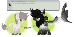 Size: 1024x522 | Tagged: safe, artist:mintoria, oc, oc only, oc:shade, oc:zira, mule, original species, shark pony, ask, deviantart, female, simple background, tongue out, transparent background