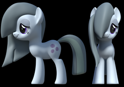 Size: 1362x960 | Tagged: safe, artist:fillerartist, marble pie, earth pony, pony, g4, 3d, blender, female, mare, render, shy, simple background, smiling, smirk, wip