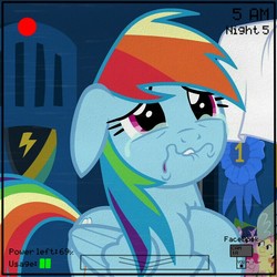 Size: 720x720 | Tagged: safe, edit, edited screencap, screencap, rainbow dash, pegasus, pony, g4, my little pony: friendship is magic, parental glideance, cropped, crying, female, five nights at freddy's, sad, solo, teary eyes, wavy mouth