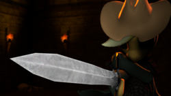 Size: 3840x2160 | Tagged: safe, artist:shadygames, applejack, earth pony, pony, g4, 3d, bone, clothes, dark souls, female, hat, high res, skeleton, solo, source filmmaker, sword, torch, trenchcoat, weapon