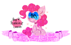 Size: 1649x1054 | Tagged: safe, artist:pinkiespresent, pinkie pie, earth pony, pony, g4, eyes closed, female, friendship lesson, mare, positive ponies, simple background, smiling, solo, transparent background
