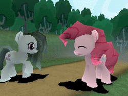 Size: 320x240 | Tagged: safe, artist:fillerartist, marble pie, pinkie pie, earth pony, pony, g4, 3d, 4:3, 60 fps, animated, blender, duo, female, happy, jumping, low poly, mare, no sound, retro, style emulation, webm