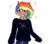 Size: 900x800 | Tagged: safe, artist:mochietti, rainbow dash, human, g4, alternate hairstyle, blushing, clothes, female, humanized, implied lesbian, jeans, oversized clothes, pants, sidecut, simple background, solo, sweater, transparent background