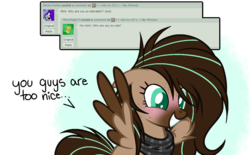 Size: 1024x633 | Tagged: safe, artist:mintoria, oc, oc only, oc:mint, pegasus, pony, ask, blushing, clothes, deviantart, female, mare, scarf, simple background, solo, transparent background, tumblr