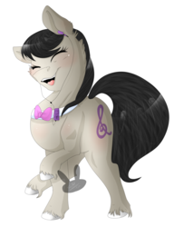 Size: 2694x3507 | Tagged: safe, artist:siena1923, octavia melody, earth pony, pony, blushing, cutie mark, eyes closed, female, happy, headphones, mare, mp3 player, music, open mouth, simple background, solo, transparent background, walking, watermark