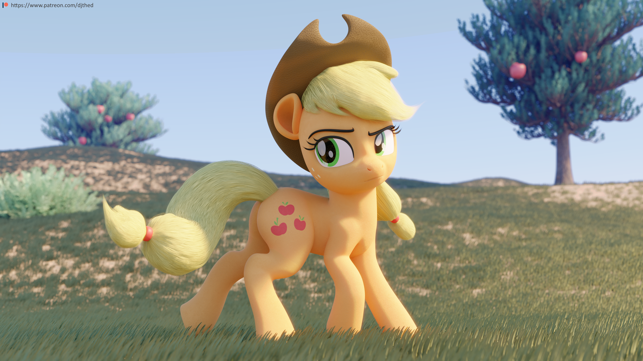 #1727606 - 3d, 3d model, applejack, artist:therealdjthed, blender, cowboy hat, cycles, cycles