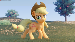 Size: 3840x2160 | Tagged: safe, artist:therealdjthed, applejack, earth pony, pony, g4, 3d, 3d model, blender, blender cycles, cowboy hat, cycles render, female, hat, high res, mare, model:djthed, patreon, patreon logo, solo, wallpaper