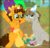 Size: 3307x3168 | Tagged: safe, artist:faitheverlasting, boneless, cheese sandwich, mudbriar, pony, g4, brothers, colt, colt cheese sandwich, colt mudbriar, foal, glasses, hat, headcanon, high res, jester hat, male, party hat, siblings, sitting, unamused