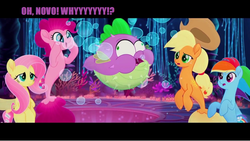 Size: 1280x722 | Tagged: safe, edit, edited screencap, screencap, fluttershy, pinkie pie, rainbow dash, rarity, spike, earth pony, pegasus, puffer fish, seapony (g4), unicorn, g4, my little pony: the movie, applejack's hat, boating school, bubble, coral, cowboy hat, crepuscular rays, dorsal fin, female, fin, fin wings, fins, flowing mane, flowing tail, hat, horn, inflation, mare, mrs. puff, ocean, open mouth, open smile, parody, scales, seaponified, seapony applejack, seapony fluttershy, seapony pinkie pie, seapony rainbow dash, seaweed, smiling, species swap, spike the pufferfish, spikes, spongebob squarepants, swimming, tail, throne room, underwater, water, wings