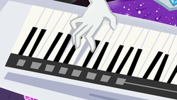 Size: 1280x720 | Tagged: safe, screencap, rarity, equestria girls, g4, my little pony equestria girls: legend of everfree, ambiguous gender, close-up, hand, keytar, legend you were meant to be, musical instrument, solo