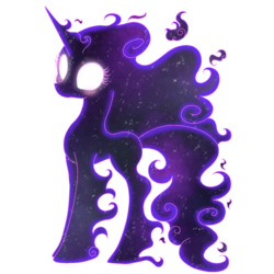 Size: 1500x1500 | Tagged: safe, artist:darkest-lunar-flower, tantabus, pony, unicorn, villains of equestria collab, do princesses dream of magic sheep, g4, blushing, cute, female, glowing eyes, mare, simple background, smoke, solo, space, sparkles, transparent background
