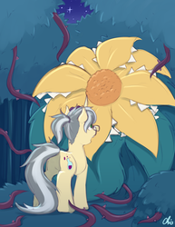 Size: 2550x3300 | Tagged: safe, artist:nekocrispy, part of a set, oc, oc only, oc:mercury shine, earth pony, pony, butt, female, flower, flower in hair, forest, high res, imminent vore, mare, plot, tentacles, this will end in death, vine