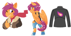 Size: 1200x608 | Tagged: safe, artist:dbkit, scootaloo, pegasus, anthro, unguligrade anthro, g4, clothes, hoof shoes, jacket, older, older scootaloo, one eye closed, shoes, simple background, solo, thumbs up, transparent background, wink