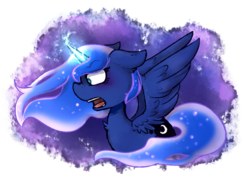 Size: 811x564 | Tagged: safe, artist:urbanqhoul, princess luna, alicorn, pony, g4, ethereal mane, female, galaxy mane, glowing horn, horn, mare, simple background, solo, transparent background
