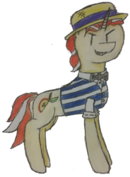 Size: 1265x1720 | Tagged: safe, artist:antique1899, flim, pony, unicorn, villains of equestria collab, g4, clothes, gold tooth, looking at you, male, simple background, smiling, solo, stallion, traditional art, transparent background