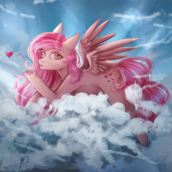 Size: 1000x1000 | Tagged: safe, artist:alicesmitt31, oc, oc only, pegasus, pony, cloud, cutie mark, digital art, female, heart, hooves, lying down, lying on a cloud, mare, on a cloud, pregnant, prone, signature, sitting, sky, solo, spread wings, wings