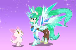 Size: 2067x1384 | Tagged: artist needed, source needed, safe, alicorn, pony, :3, azurda, gradient background, pneuma, ponified, smiling, sparkles, spoilers for another series, spread wings, wings, xenoblade chronicles (series), xenoblade chronicles 2