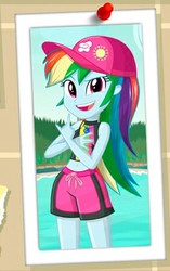 Size: 282x449 | Tagged: safe, artist:charliexe, rainbow dash, equestria girls, equestria girls series, forgotten friendship, belly button, board shorts, clothes, cropped, cute, dashabetes, description is relevant, female, gesture, shorts, solo, swimsuit, the undisputed era, wwe