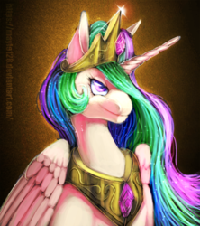 Size: 1024x1152 | Tagged: safe, artist:may-li128, princess celestia, alicorn, pony, g4, bust, female, hair over one eye, jewelry, mare, necklace, portrait, solo