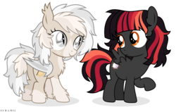 Size: 8459x5368 | Tagged: safe, artist:suramii, oc, oc only, oc:cuddy, oc:night vision, bat pony, pegasus, pony, absurd resolution, bat pony oc, cute, freckles, looking at each other, ocbetes, raised hoof, simple background, smiling, transparent background