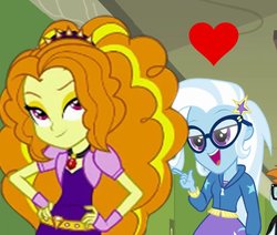 Size: 970x823 | Tagged: safe, artist:ktd1993, artist:mlpadagio, adagio dazzle, trixie, equestria girls, g4, female, glasses, hand on hip, heart, lesbian, shipping, triagio