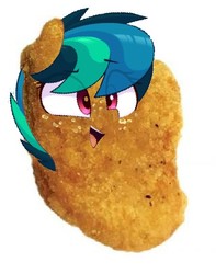 Size: 398x505 | Tagged: safe, artist:d4sh3r, artist:shinodage, edit, oc, oc only, oc:apogee, aponugget, chicken nugget, food, inanimate tf, not salmon, photoshop, solo, transformation, wat, why