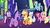 Size: 1920x1080 | Tagged: safe, screencap, applejack, fluttershy, pinkie pie, rainbow dash, rarity, starlight glimmer, twilight sparkle, alicorn, pony, g4, my little pony: friendship is magic, school daze, castle, confetti, eyes closed, female, lidded eyes, mane six, twilight sparkle (alicorn)