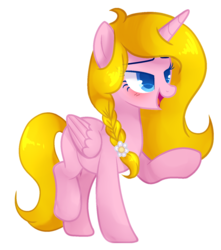 Size: 1285x1453 | Tagged: safe, artist:poppyglowest, oc, oc only, alicorn, pony, alicorn oc, braid, colored pupils, female, flower, flower in hair, mare, simple background, solo, transparent background