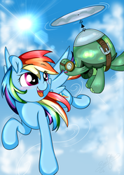 Size: 2100x2970 | Tagged: safe, artist:saralien, rainbow dash, tank, pony, tortoise, g4, blushing, cloud, cute, dashabetes, duo, female, happy, heart eyes, high res, male, mare, open mouth, sun, wingding eyes
