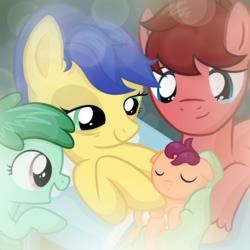Size: 2048x2048 | Tagged: safe, artist:equinepalette, oc, oc:little dipper, oc:melody star, oc:north star, oc:wineberry, baby, foal, high res, parent:oc:north star, parent:oc:wineberry, parents:winestar, winestar
