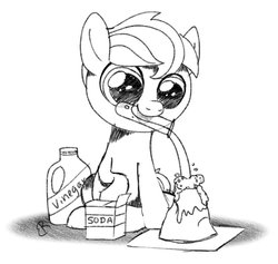 Size: 800x757 | Tagged: safe, artist:equinepalette, oc, oc only, oc:little dipper, earth pony, pony, monochrome, parent:oc:north star, parent:oc:wineberry, parents:winestar, science, sketch