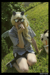Size: 3456x5184 | Tagged: safe, artist:krazykari, derpy hooves, doctor whooves, time turner, human, g4, clothes, converse, cosplay, costume, food, glasses, irl, irl human, muffin, photo, plushie, shoes