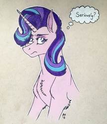 Size: 3024x3524 | Tagged: safe, artist:ambergerr, artist:ambergerrart, starlight glimmer, pony, unicorn, g4, annoyed, chest fluff, dialogue, female, high res, solo, starlight glimmer day, unamused