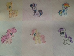 Size: 960x720 | Tagged: safe, artist:prinrue, applejack, fluttershy, pinkie pie, rainbow dash, rarity, twilight sparkle, g4, cute, female, filly, filly applejack, filly fluttershy, filly pinkie pie, filly rainbow dash, filly rarity, filly twilight sparkle, mane six, traditional art, younger